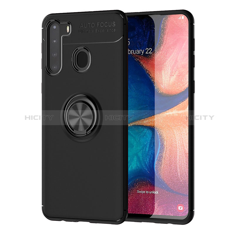 Custodia Silicone Ultra Sottile Morbida Cover con Magnetico Anello Supporto JM1 per Samsung Galaxy A21 Nero