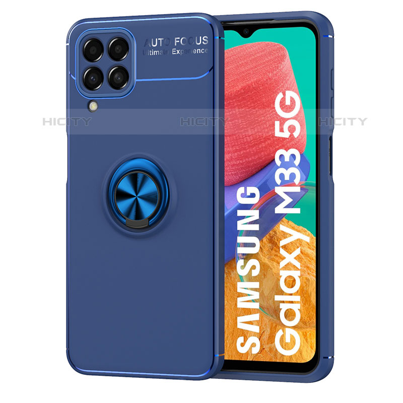 Custodia Silicone Ultra Sottile Morbida Cover con Magnetico Anello Supporto JM1 per Samsung Galaxy M33 5G Blu