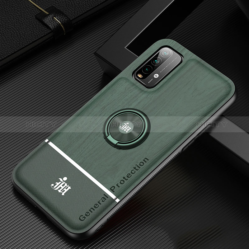 Custodia Silicone Ultra Sottile Morbida Cover con Magnetico Anello Supporto JM1 per Xiaomi Redmi 9 Power Verde