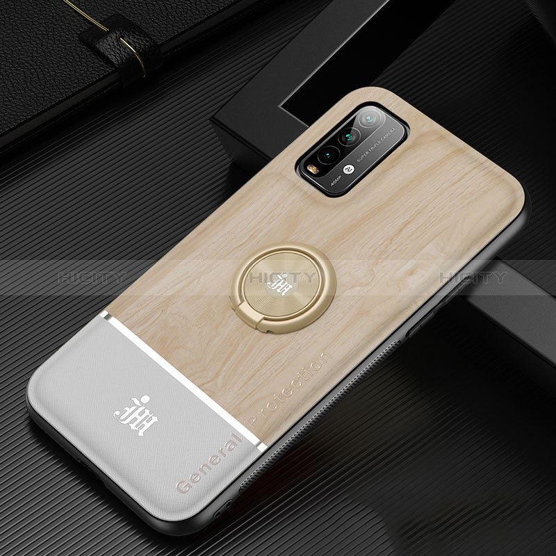 Custodia Silicone Ultra Sottile Morbida Cover con Magnetico Anello Supporto JM1 per Xiaomi Redmi 9T 4G Oro