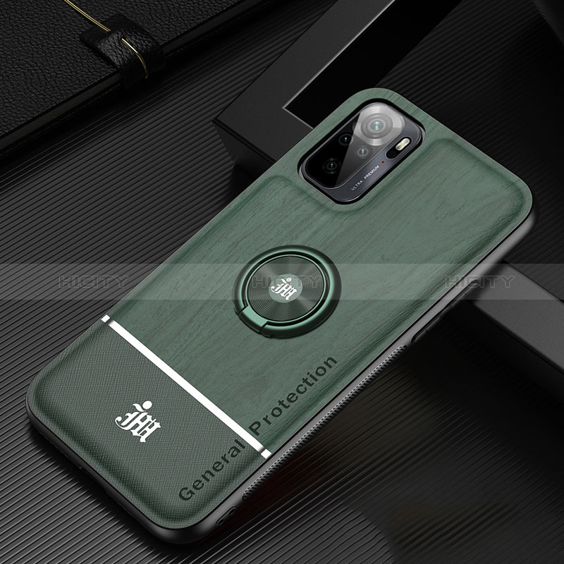 Custodia Silicone Ultra Sottile Morbida Cover con Magnetico Anello Supporto JM1 per Xiaomi Redmi Note 10 4G Verde