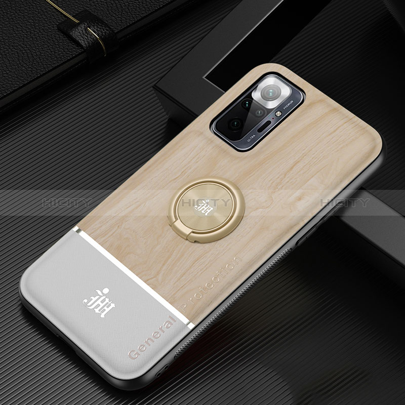 Custodia Silicone Ultra Sottile Morbida Cover con Magnetico Anello Supporto JM1 per Xiaomi Redmi Note 10 Pro 4G Oro