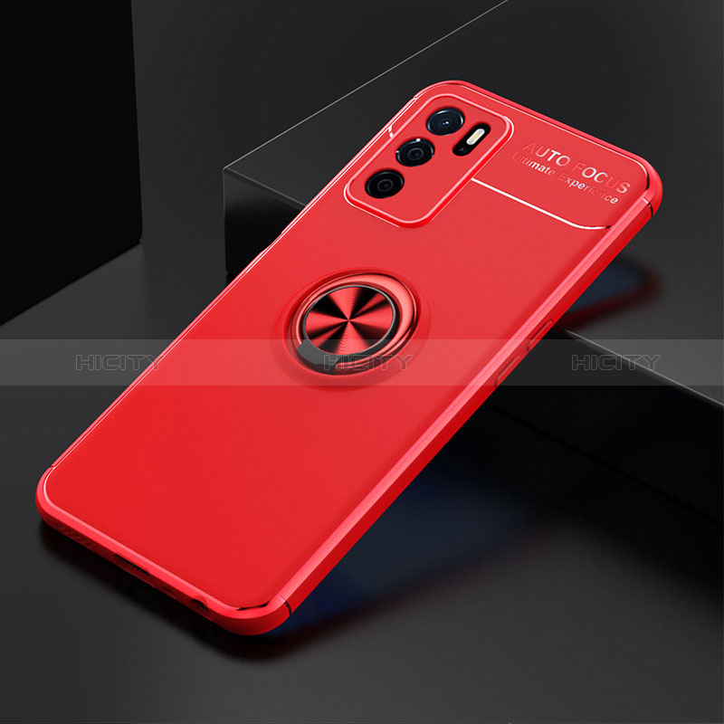 Custodia Silicone Ultra Sottile Morbida Cover con Magnetico Anello Supporto JM2 per Oppo A16 Rosso