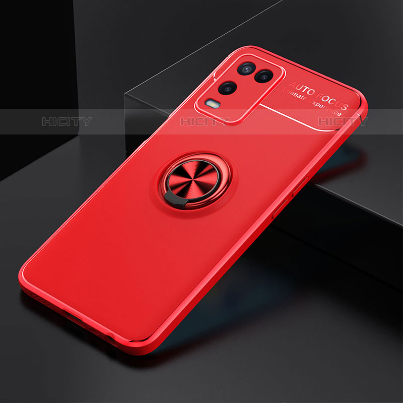 Custodia Silicone Ultra Sottile Morbida Cover con Magnetico Anello Supporto JM2 per Oppo A54 4G Rosso