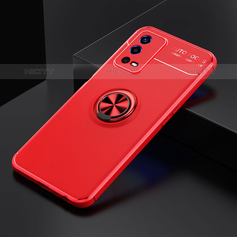 Custodia Silicone Ultra Sottile Morbida Cover con Magnetico Anello Supporto JM2 per Oppo A55 4G Rosso