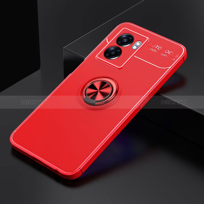 Custodia Silicone Ultra Sottile Morbida Cover con Magnetico Anello Supporto JM2 per Oppo A57 5G Rosso