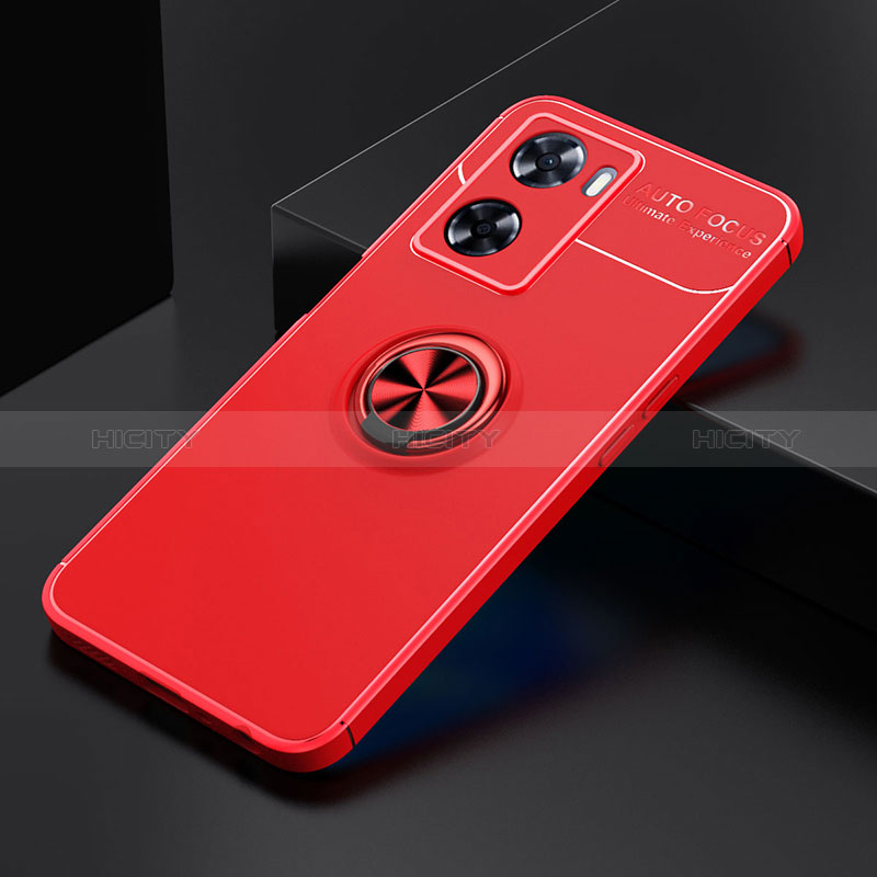 Custodia Silicone Ultra Sottile Morbida Cover con Magnetico Anello Supporto JM2 per Oppo A57e Rosso