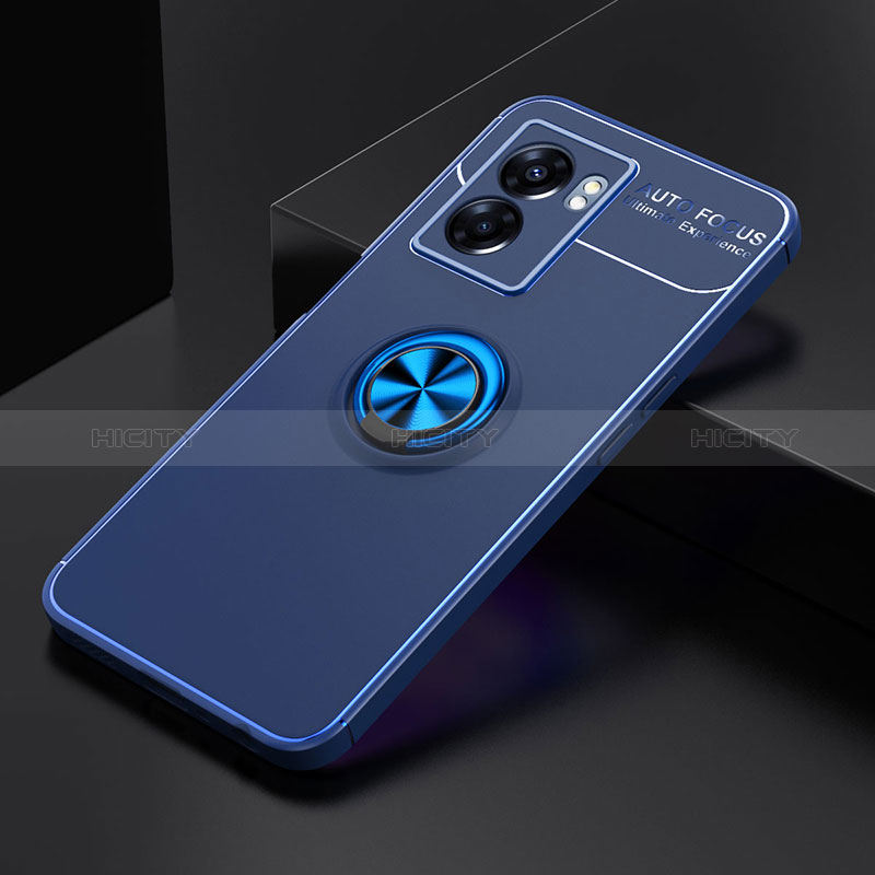 Custodia Silicone Ultra Sottile Morbida Cover con Magnetico Anello Supporto JM2 per Oppo A77 5G Blu