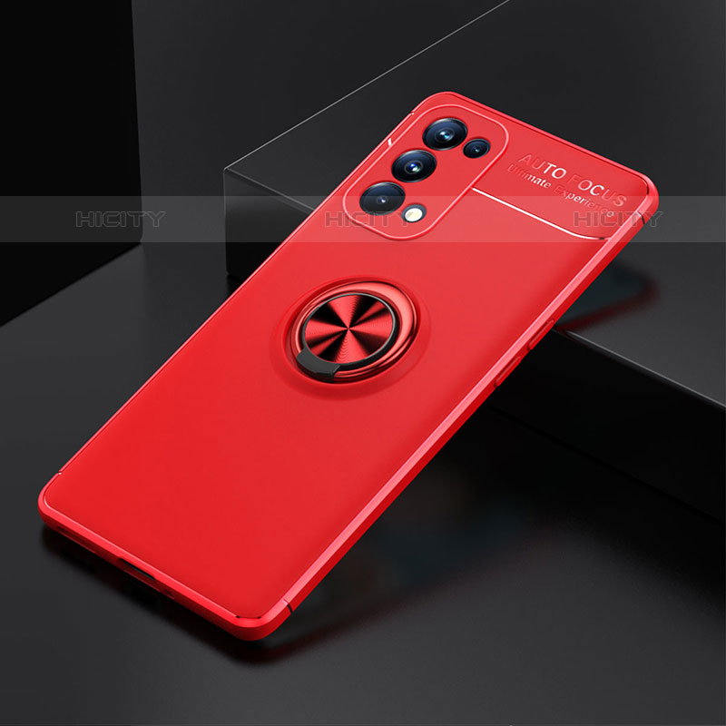 Custodia Silicone Ultra Sottile Morbida Cover con Magnetico Anello Supporto JM2 per Oppo A93 5G Rosso