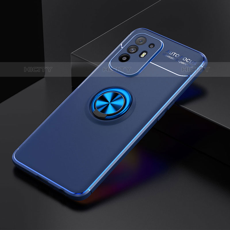 Custodia Silicone Ultra Sottile Morbida Cover con Magnetico Anello Supporto JM2 per Oppo F19 Pro+ Plus 5G Blu