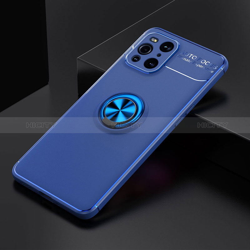 Custodia Silicone Ultra Sottile Morbida Cover con Magnetico Anello Supporto JM2 per Oppo Find X3 5G Blu