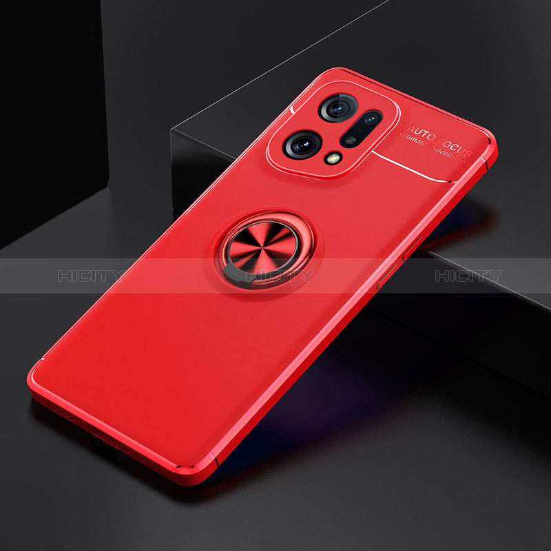 Custodia Silicone Ultra Sottile Morbida Cover con Magnetico Anello Supporto JM2 per Oppo Find X5 5G Rosso