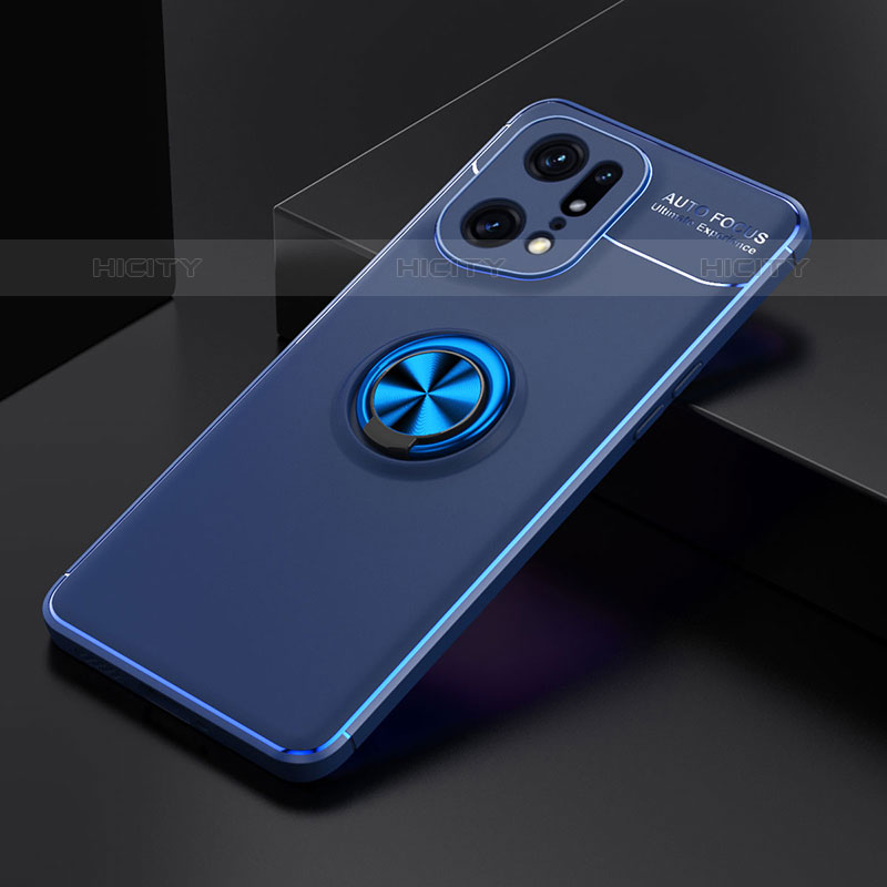 Custodia Silicone Ultra Sottile Morbida Cover con Magnetico Anello Supporto JM2 per Oppo Find X5 Pro 5G Blu