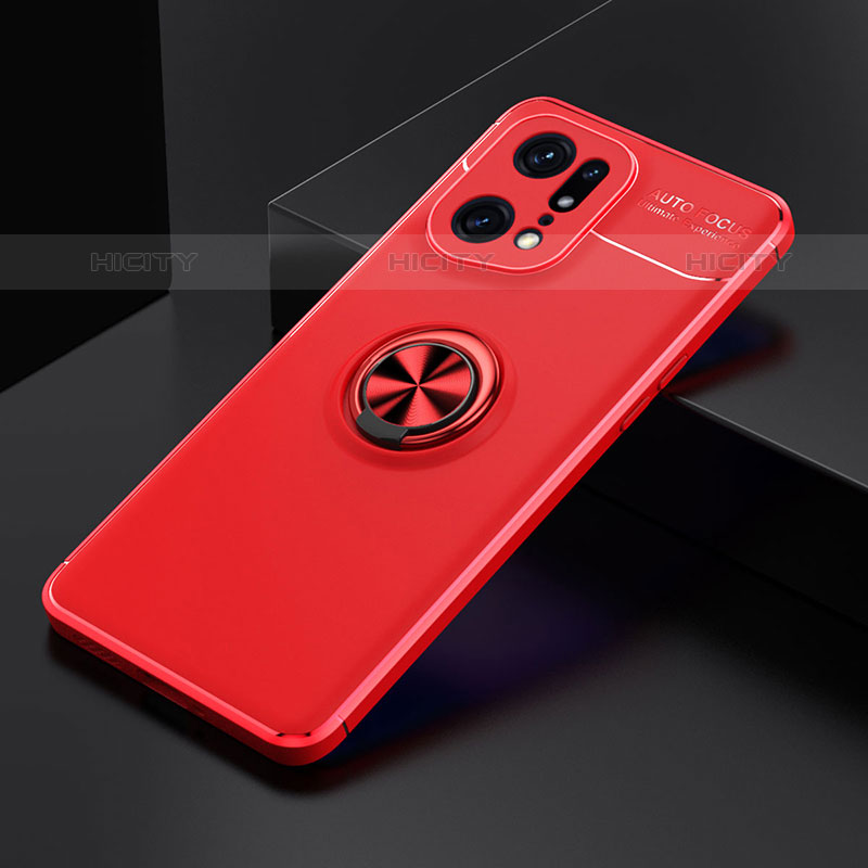 Custodia Silicone Ultra Sottile Morbida Cover con Magnetico Anello Supporto JM2 per Oppo Find X5 Pro 5G Rosso