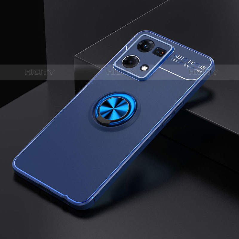 Custodia Silicone Ultra Sottile Morbida Cover con Magnetico Anello Supporto JM2 per Oppo Reno7 4G Blu