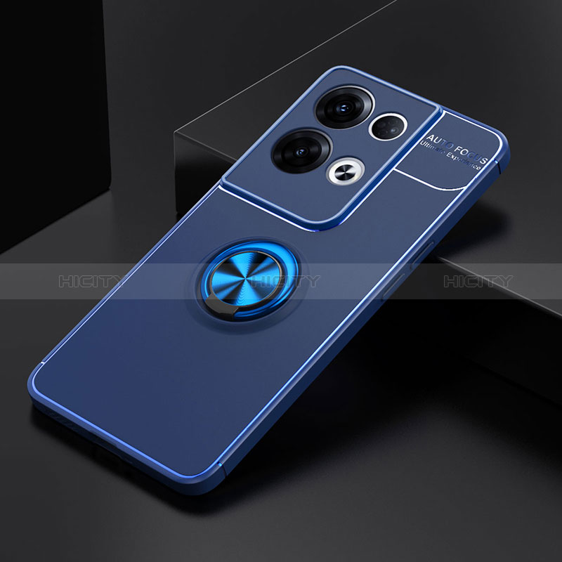 Custodia Silicone Ultra Sottile Morbida Cover con Magnetico Anello Supporto JM2 per Oppo Reno9 Pro+ Plus 5G Blu