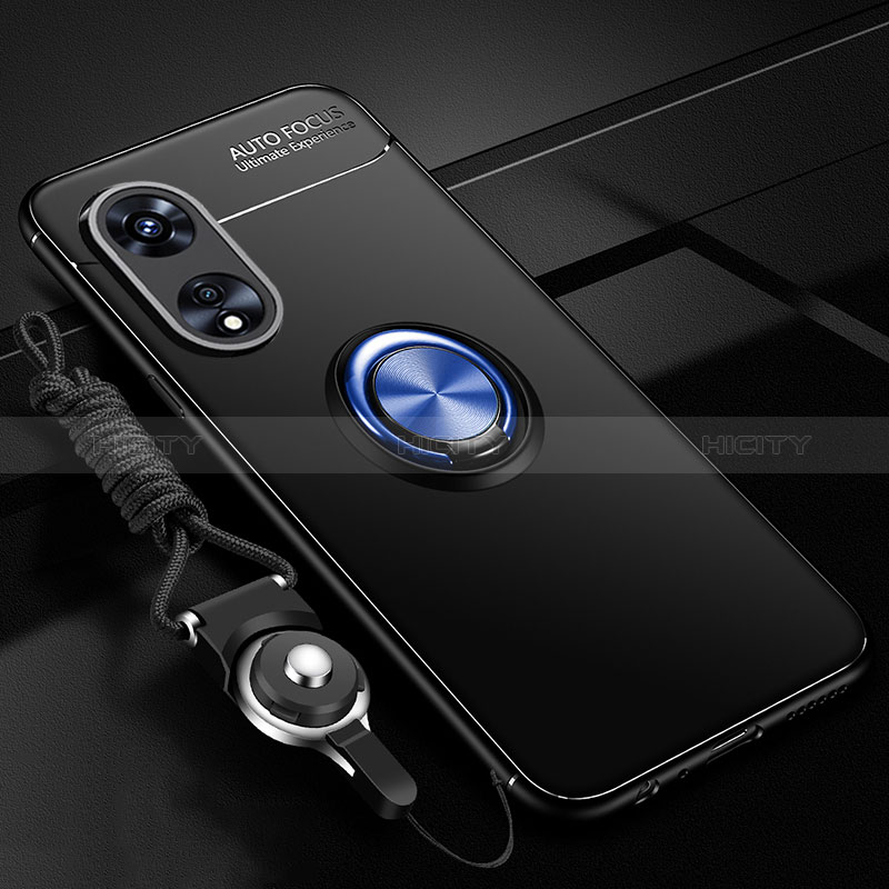 Custodia Silicone Ultra Sottile Morbida Cover con Magnetico Anello Supporto JM3 per Oppo A1 5G Blu e Nero