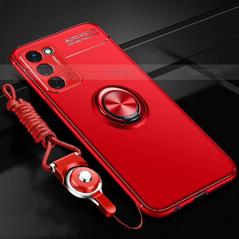 Custodia Silicone Ultra Sottile Morbida Cover con Magnetico Anello Supporto JM3 per Oppo A55 5G Rosso