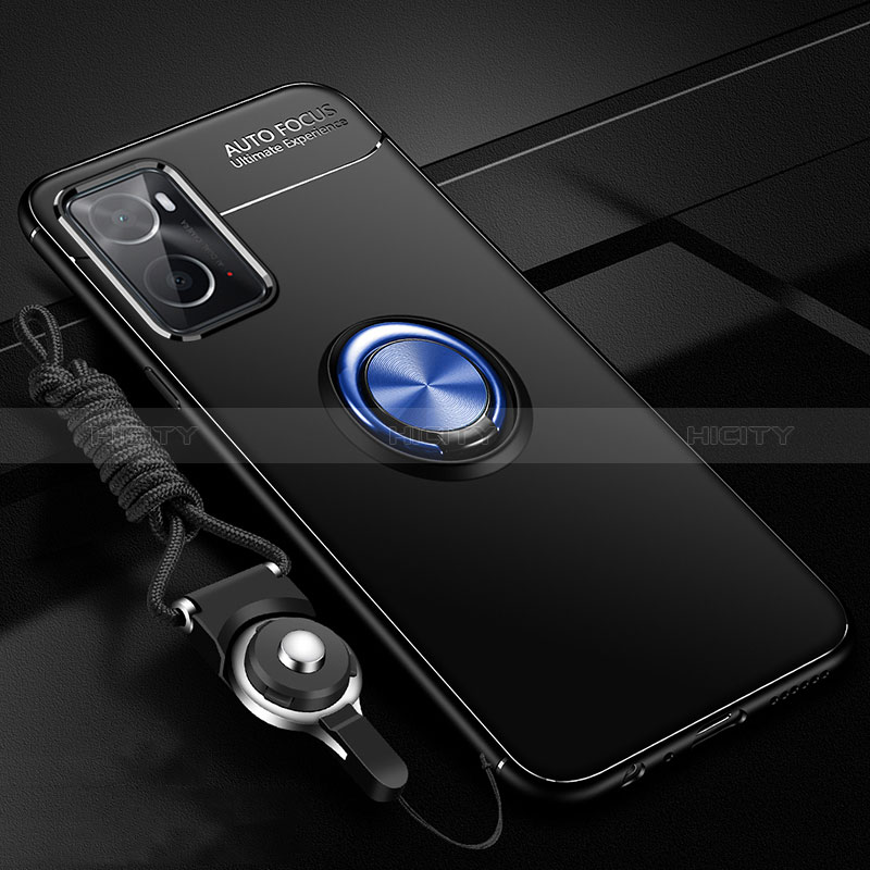 Custodia Silicone Ultra Sottile Morbida Cover con Magnetico Anello Supporto JM3 per Oppo A76 Blu e Nero