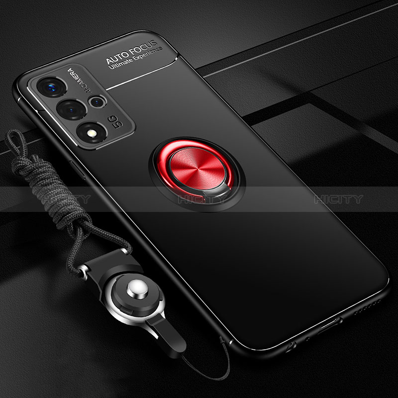 Custodia Silicone Ultra Sottile Morbida Cover con Magnetico Anello Supporto JM3 per Oppo A93s 5G Rosso e Nero