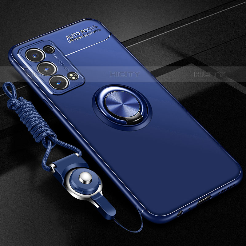 Custodia Silicone Ultra Sottile Morbida Cover con Magnetico Anello Supporto JM3 per Oppo Reno6 Pro 5G Blu