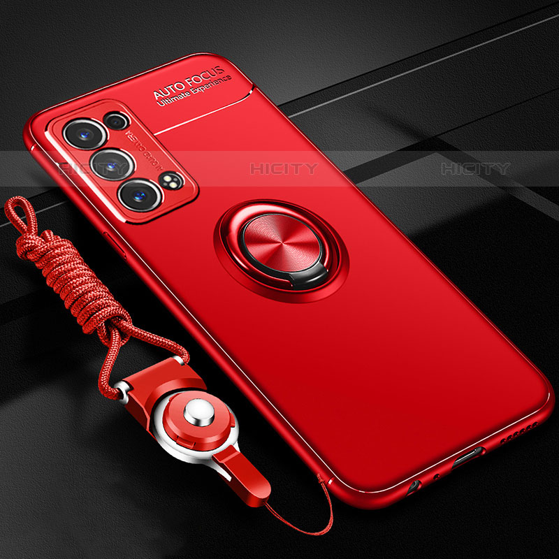 Custodia Silicone Ultra Sottile Morbida Cover con Magnetico Anello Supporto JM3 per Oppo Reno6 Pro 5G Rosso