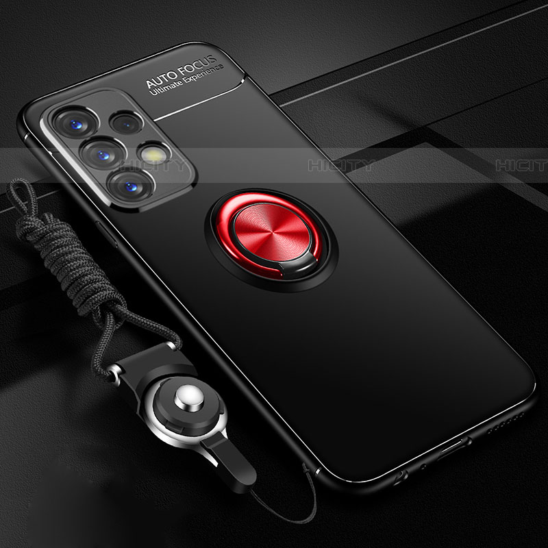 Custodia Silicone Ultra Sottile Morbida Cover con Magnetico Anello Supporto JM3 per Samsung Galaxy A73 5G Rosso e Nero