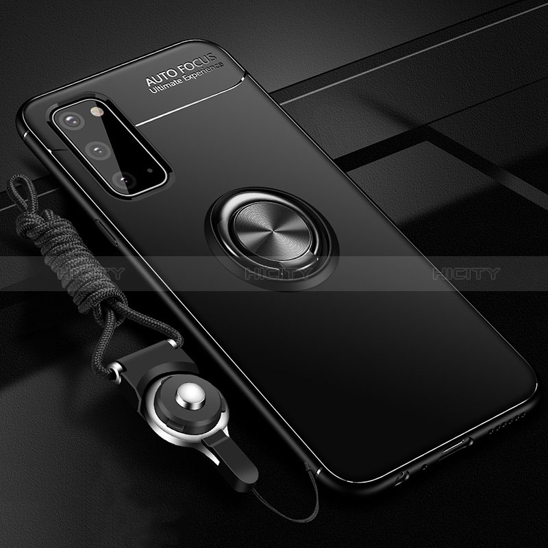 Custodia Silicone Ultra Sottile Morbida Cover con Magnetico Anello Supporto JM3 per Samsung Galaxy S20 Nero