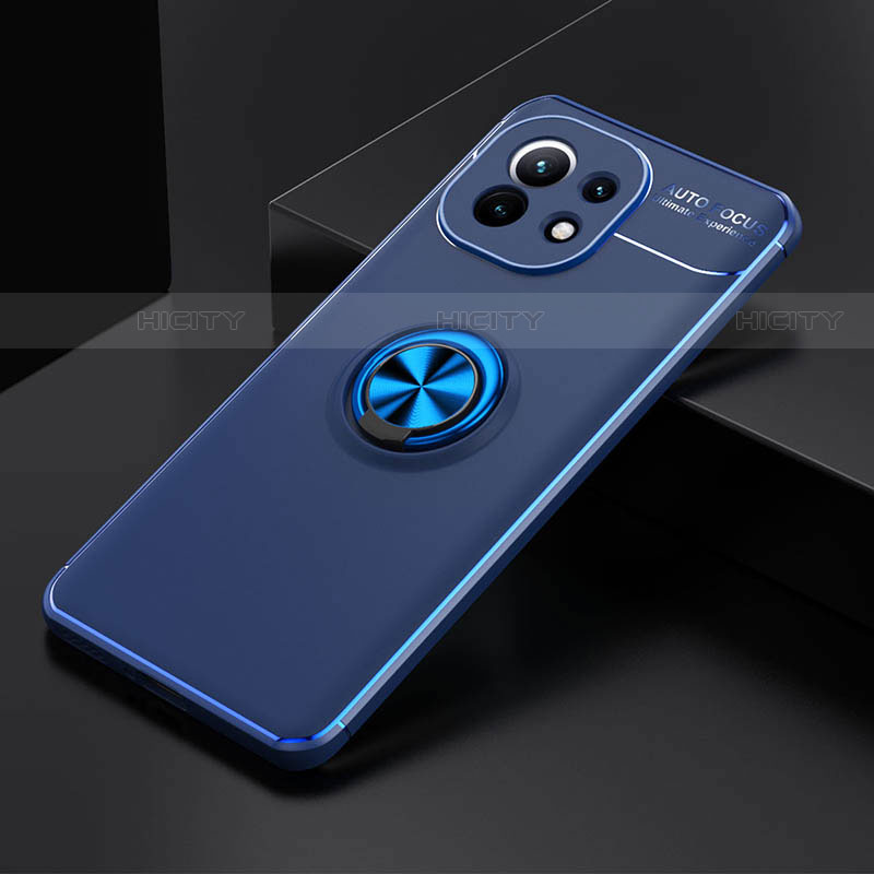 Custodia Silicone Ultra Sottile Morbida Cover con Magnetico Anello Supporto K01 per Xiaomi Mi 11 5G Blu