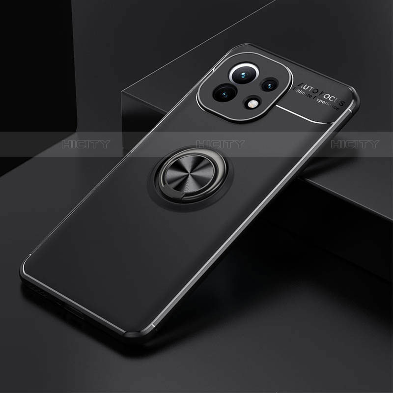 Custodia Silicone Ultra Sottile Morbida Cover con Magnetico Anello Supporto K01 per Xiaomi Mi 11 Lite 4G Nero