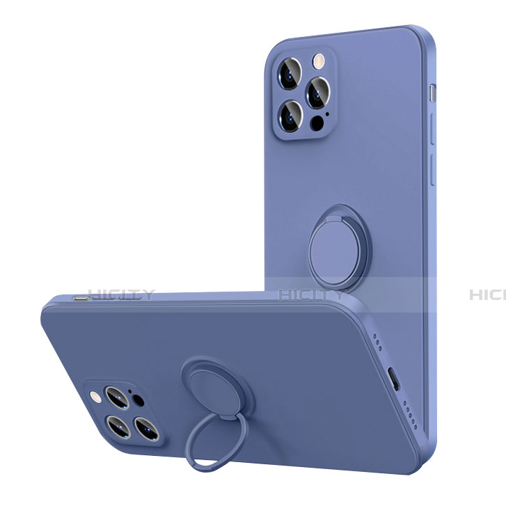 Custodia Silicone Ultra Sottile Morbida Cover con Magnetico Anello Supporto N01 per Apple iPhone 12 Pro Grigio Lavanda