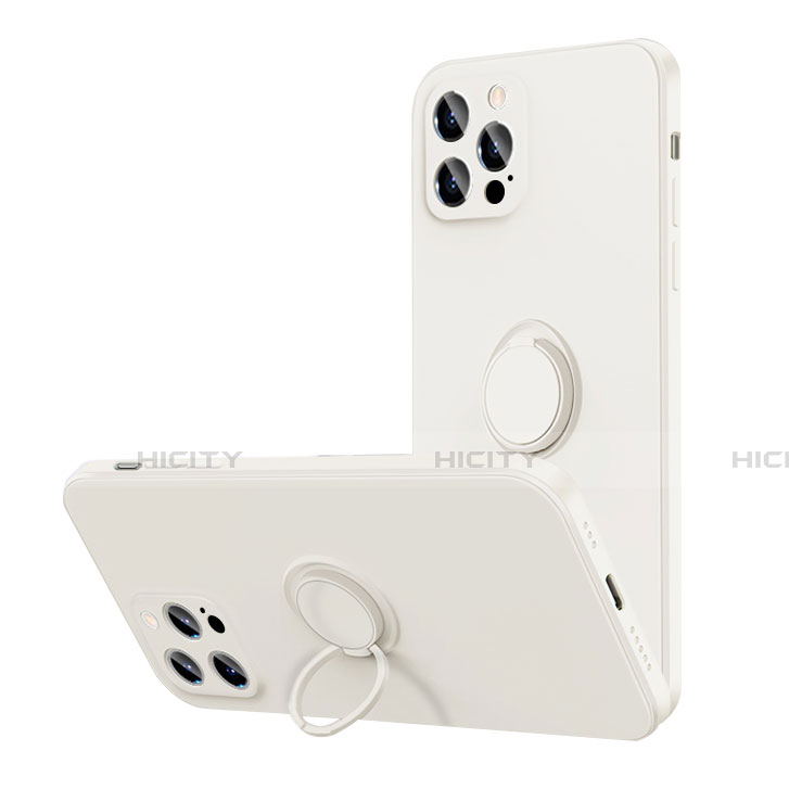 Custodia Silicone Ultra Sottile Morbida Cover con Magnetico Anello Supporto N01 per Apple iPhone 12 Pro Max Bianco