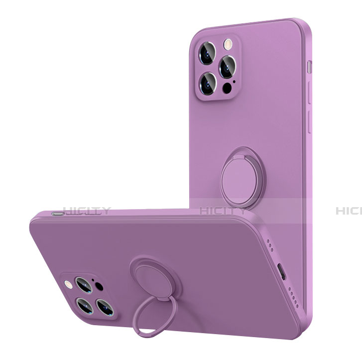 Custodia Silicone Ultra Sottile Morbida Cover con Magnetico Anello Supporto N01 per Apple iPhone 12 Pro Viola