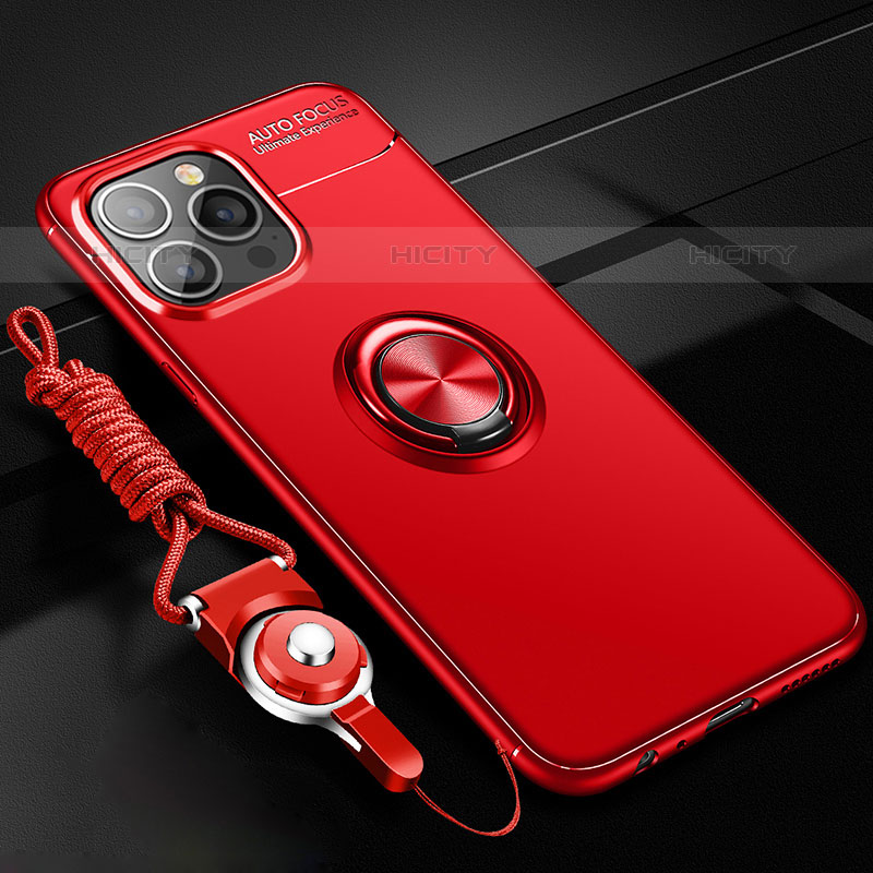 Custodia Silicone Ultra Sottile Morbida Cover con Magnetico Anello Supporto per Apple iPhone 15 Pro Rosso