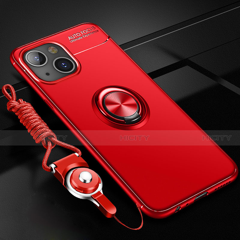 Custodia Silicone Ultra Sottile Morbida Cover con Magnetico Anello Supporto per Apple iPhone 15 Rosso