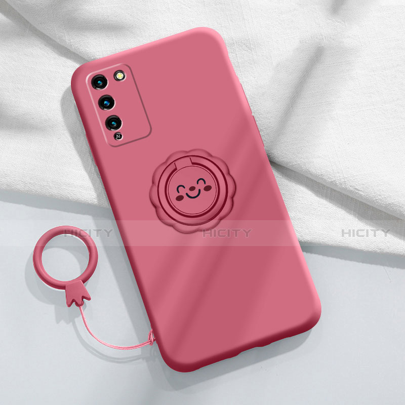 Custodia Silicone Ultra Sottile Morbida Cover con Magnetico Anello Supporto per Huawei Honor 30 Lite 5G Rosso Rosa