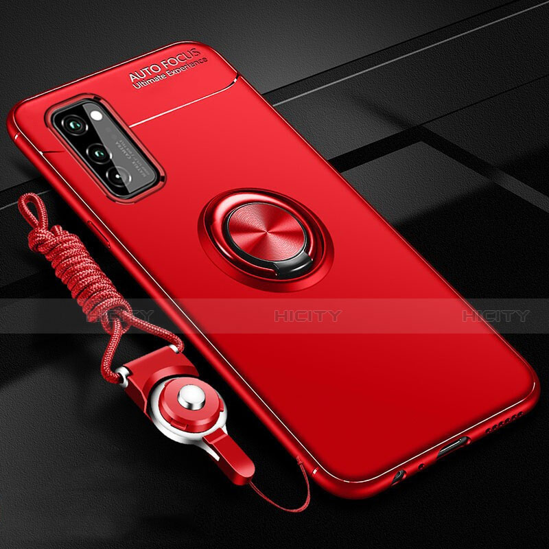 Custodia Silicone Ultra Sottile Morbida Cover con Magnetico Anello Supporto per Huawei Honor V30 5G Rosso