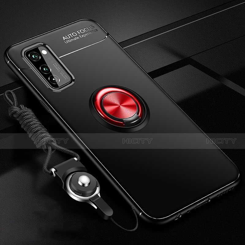 Custodia Silicone Ultra Sottile Morbida Cover con Magnetico Anello Supporto per Huawei Honor V30 5G Rosso e Nero