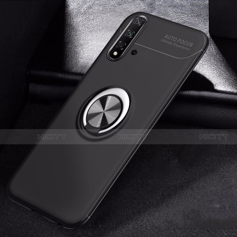 Custodia Silicone Ultra Sottile Morbida Cover con Magnetico Anello Supporto per Huawei Nova 5 Pro Nero