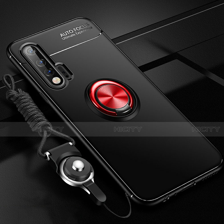 Custodia Silicone Ultra Sottile Morbida Cover con Magnetico Anello Supporto per Huawei Nova 6 Rosso e Nero