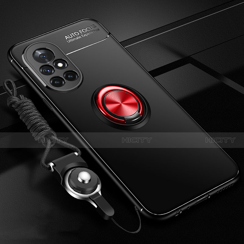 Custodia Silicone Ultra Sottile Morbida Cover con Magnetico Anello Supporto per Huawei Nova 8 5G Rosso e Nero