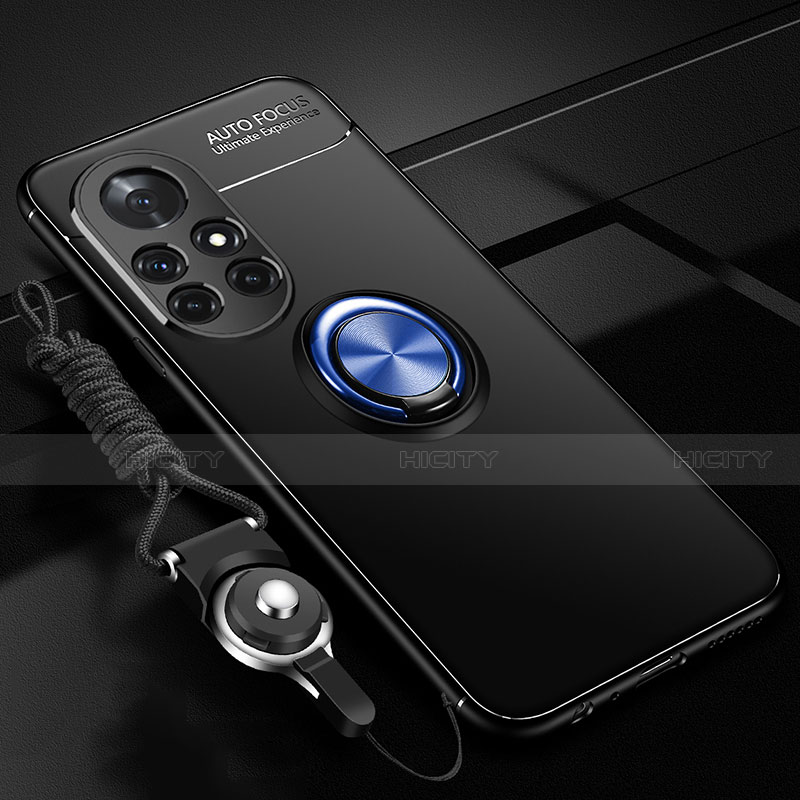 Custodia Silicone Ultra Sottile Morbida Cover con Magnetico Anello Supporto per Huawei Nova 8 Pro 5G Blu e Nero