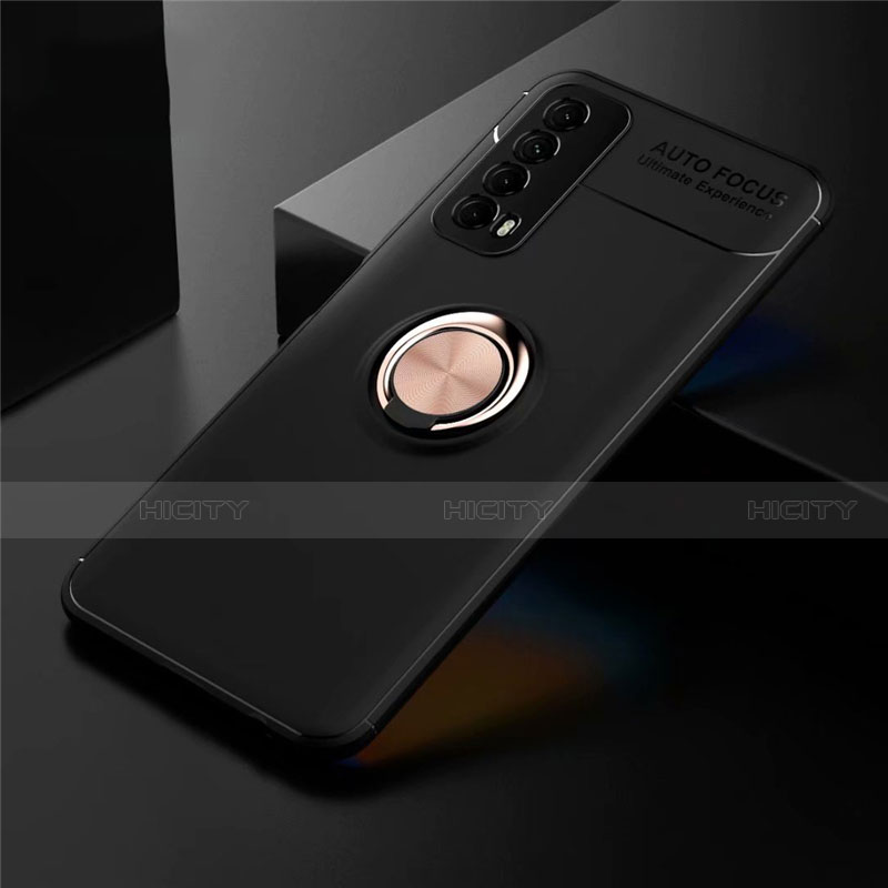 Custodia Silicone Ultra Sottile Morbida Cover con Magnetico Anello Supporto per Huawei P Smart (2021) Oro e Nero