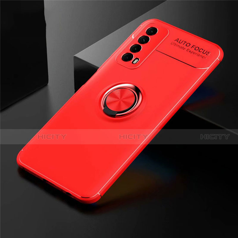 Custodia Silicone Ultra Sottile Morbida Cover con Magnetico Anello Supporto per Huawei P Smart (2021) Rosso