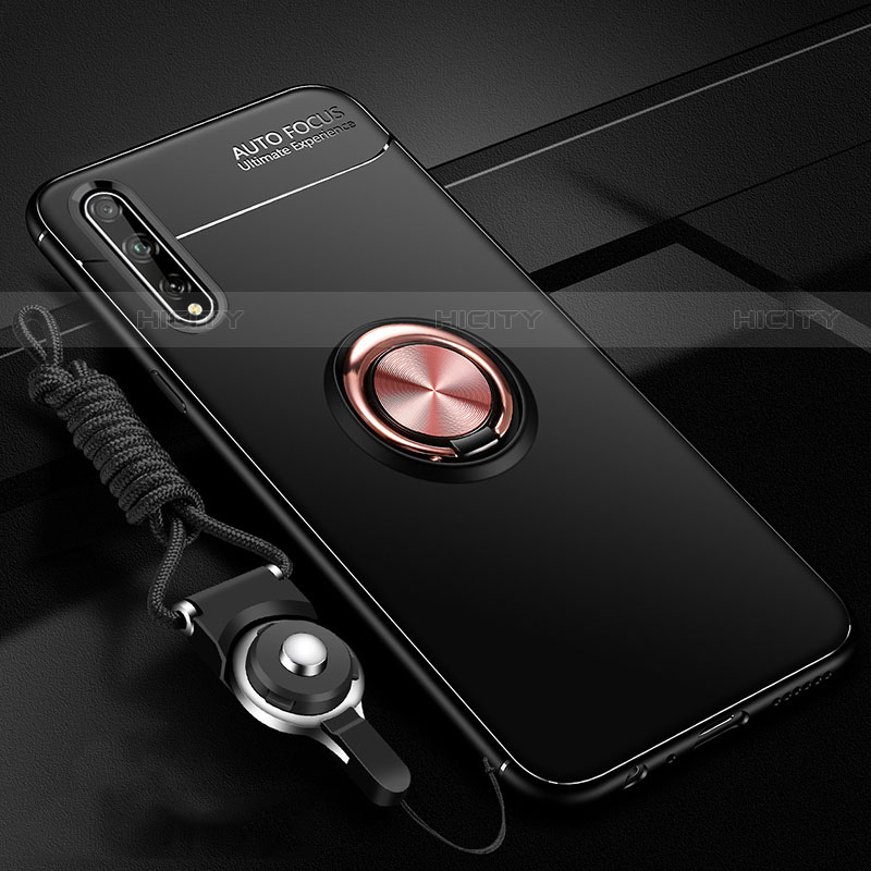 Custodia Silicone Ultra Sottile Morbida Cover con Magnetico Anello Supporto per Huawei P smart S Oro e Nero