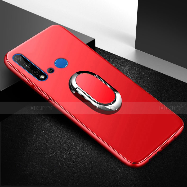 Custodia Silicone Ultra Sottile Morbida Cover con Magnetico Anello Supporto per Huawei P20 Lite (2019) Rosso