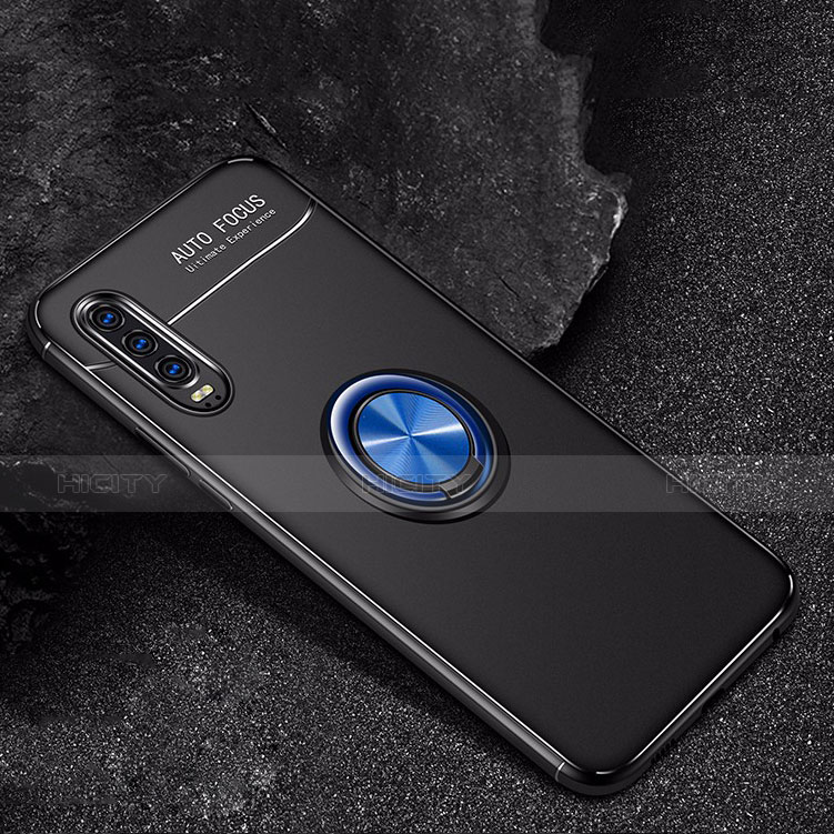 Custodia Silicone Ultra Sottile Morbida Cover con Magnetico Anello Supporto per Huawei P30 Blu e Nero