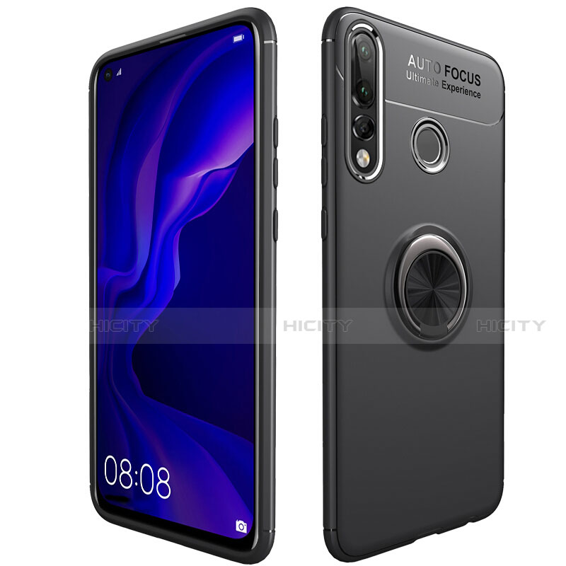 Custodia Silicone Ultra Sottile Morbida Cover con Magnetico Anello Supporto per Huawei P30 Lite New Edition Nero