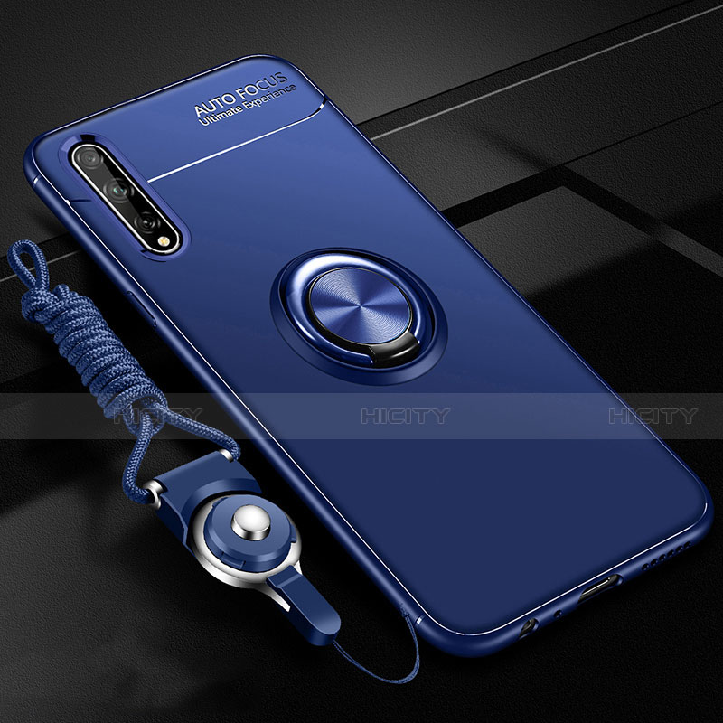 Custodia Silicone Ultra Sottile Morbida Cover con Magnetico Anello Supporto per Huawei Y8p Blu