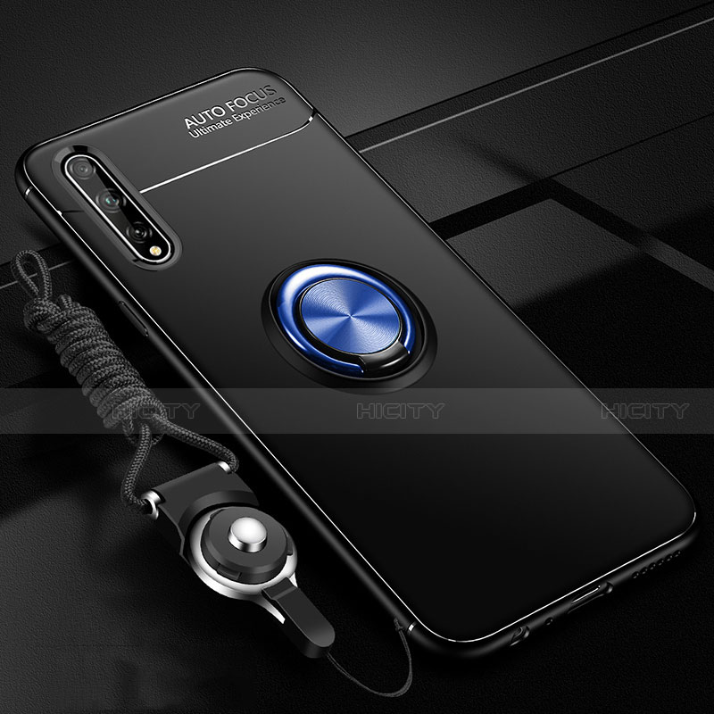 Custodia Silicone Ultra Sottile Morbida Cover con Magnetico Anello Supporto per Huawei Y8p Blu e Nero